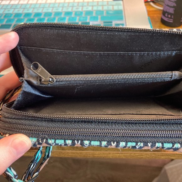 NWOT Vera Bradley Wristlet Wallet Cross Body Phone Holder Blue Brown Pattern - Picture 5 of 6